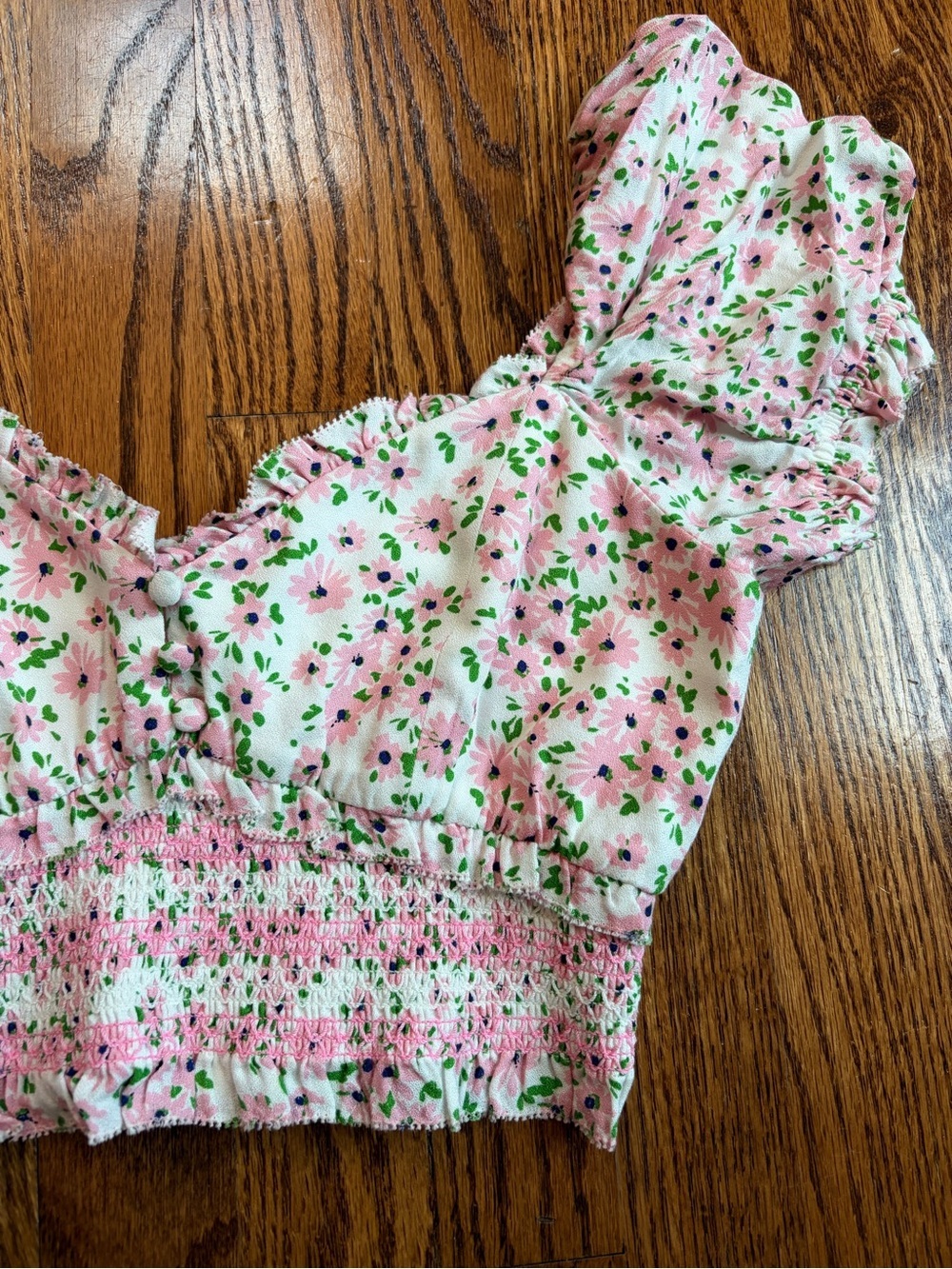 NWT Alice + Olivia Rianna Puff Sleeve Floral Cropped Top Monterey Ditsy Soft Wht - Picture 8 of 12